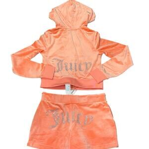 Juicy Couture NWT Guava Velour Hoodie & Shorts Set Small Big Bling Tracksuit Y2K